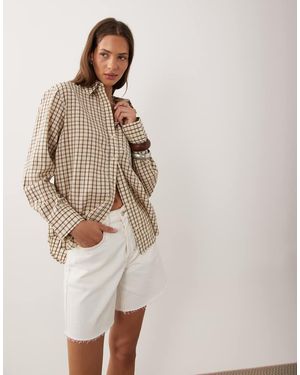 Mango Oversized Overhemd Met Bruine Ruitprint - Naturel