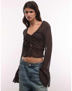 Monki Top Trasparente Arricciato Con Maniche Svasate - Nero