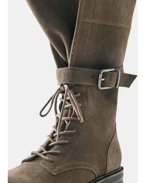 Pull&Bear Bottes plates en cuir à lacets taupe - Vert