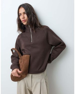 GANT Sweatshirt Met Halve Rits - Bruin