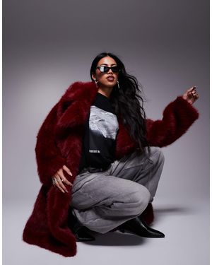River Island Long Faux Fur Jacket - Red