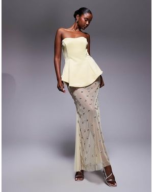 ASOS Premium Moulded Scuba Dress With Embellished Maxi Skirt - Grey