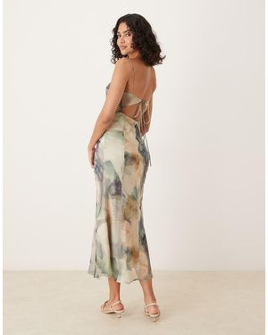 ASOS Mesh Panelled Chiffon Bias Midaxi Dress - Natural