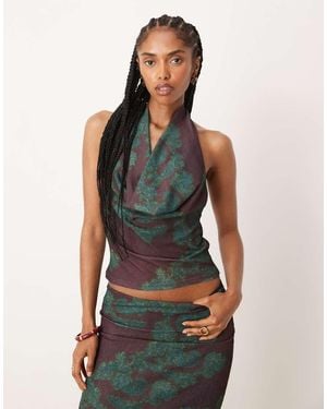 ASOS Printed Gauzy Mesh Paisley Cowl Top Co Ord - Brown