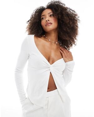 Stradivarius Front Knot Jersey Long Sleeve Top - White