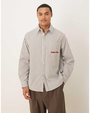 ASOS Relaxed Poplin Shirt With Chest Embroidery - Natural