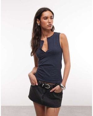 Weekday Tank Top With V Neck Notch Detail - Blue