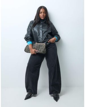 ONLY Funnel Neck Faux Leather Bomber Jacket - Blue