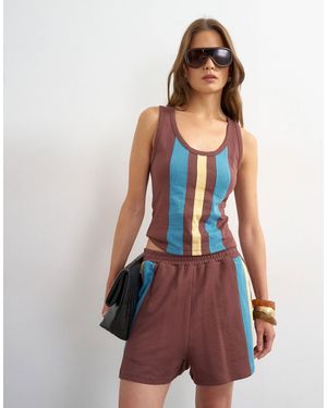 TOPSHOP Square Neck Stripe Vest Co-Ord - Blue