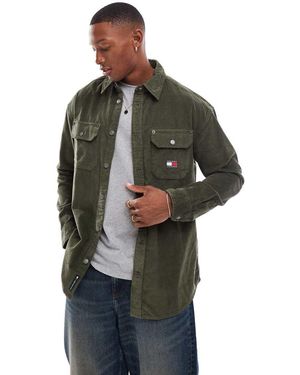 Tommy Hilfiger Camisa Verde Oliva Oscuro De Pana De