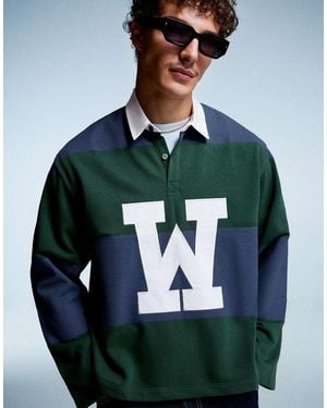 Bershka Polo A Maniche Lunghe Squadrata A Righe - Verde