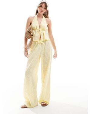 The Frolic Exclusive Straight Leg Tie Waist Embroidered Beach Trouser Co-ord - Metallic