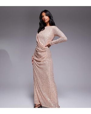 Jaded Rose Petite Sequin Modest Maxi Dress With Ruched Detail - Metallic