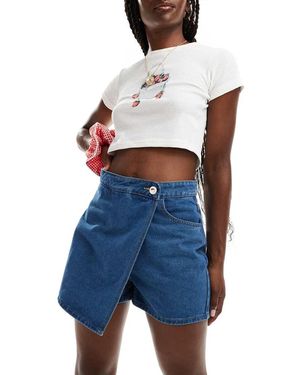 Missy Empire Wrap Front Denim Skort - Blue