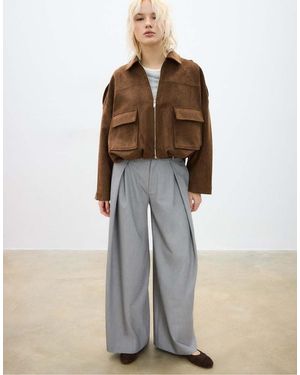 Stradivarius Faux Suede Bomber Jacket - Brown