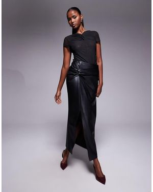 River Island Falda Midi Negra Con Detalle Retorcido En El Lateral De Cuero Sintético De - Azul