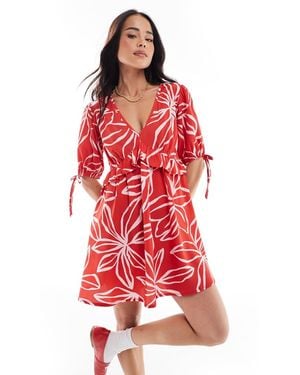 Wednesday's Girl Bold Bloom Mini Smock Dress - Red