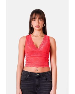 Sixth June Kanten Mouwloze Top Met Textuur - Rood