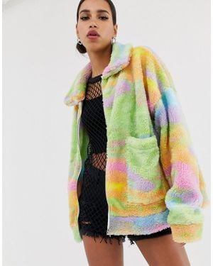 Jaded London Tie Dye Fleece Festival Jacket - Multicolour