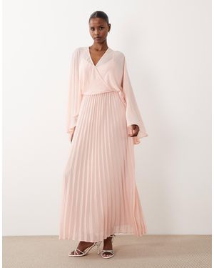Vero Moda Chiffon Plunge Front Cape Sleeve Detail Maxi Dress - Pink