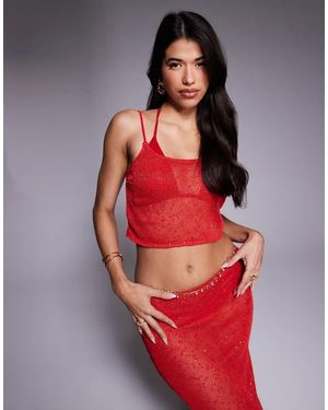South Beach Knitted Sequin Cami Top - Red