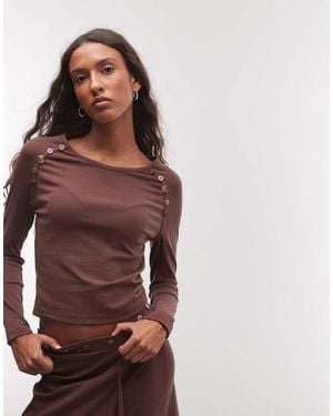 Daisy Street Slinky Top With Buttons - Brown