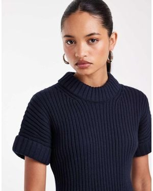 ASOS Stuffed Neck Sleeveless Knit Side Slit Tank - Blue