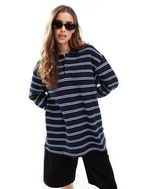 Dr. Denim Reno - polo décontracté à manches longues et rayures - /blanc - Bleu