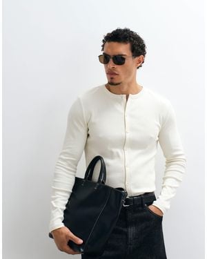 ASOS T-shirt moulant boutonné en tissu côtelé - crème - Blanc