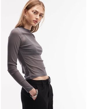 ASOS Top manches longues en tulle fin transparent effet seconde peau - Gris