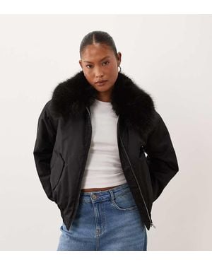 ASOS Asos Design Petite Ma1 Bomber Jacket With Faux Fur Trim - Black