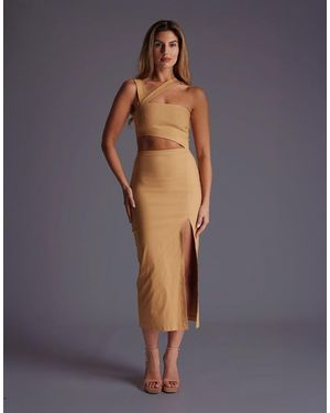 Vesper Asymmetric Neckline Midaxi Dress With Cut Outs - Grey