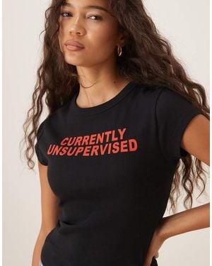 ASOS Baby Tee With Unsupervised Slogan Graphic - Black
