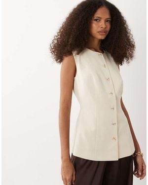 ASOS Top Sin Mangas Con Botones De Mezcla De Lino-Blanco - Neutro