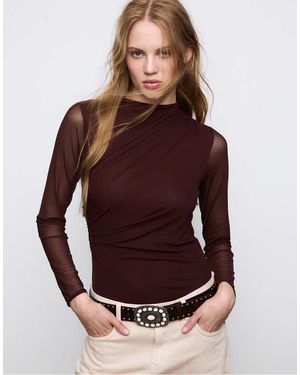 Stradivarius Gathered Tulle Bodysuit - Purple