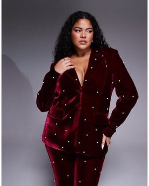 ASOS Curve Pearl Embellished Velvet Blazer - Red