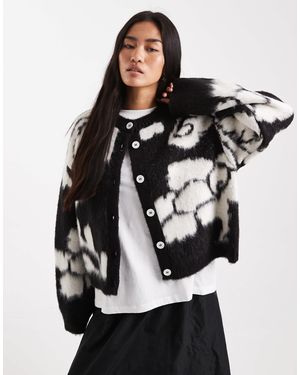 ASOS Brushed Knitted Floral Cardigan - Black