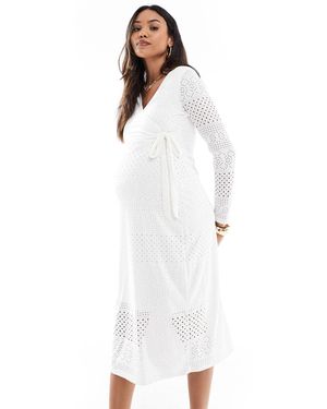 Mama.licious Mamalicious Maternity Jersey Broderie Wrap Midi Dress - White