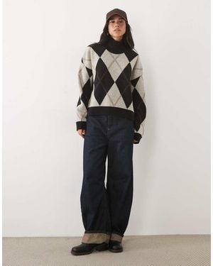 Barbour Marlow High Neck Argyle Knitted Jumper - Black