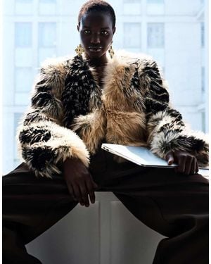 ASOS Collarless Patched Faux Fur Feathered Jacket - Black