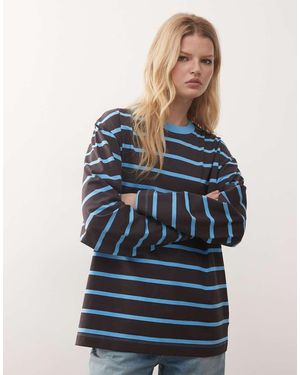 Collusion Oversized Gestreept T-Shirt Met Lange Mouwen - Blauw