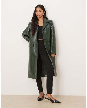 Mango Faux Leather Pea Coat - Green