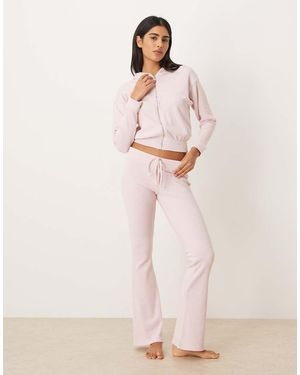 Hollister Gilly Hicks Mid Rise Flare Cosy Waffle Trousers Co-Ord - Pink