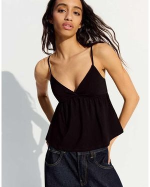 Bershka Ruffle Strap Top - Black