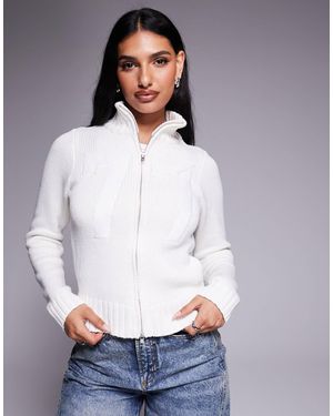Princess Polly Ribbed Knit High Neck Zip Through Cardigan - Grey