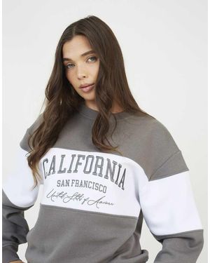 Brave Soul Contrast Stripe Panel Crew Neck Sweatshirt - Grey
