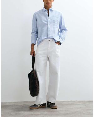 ASOS Vaqueros Blancos De Corte Barrel Con Pespuntes Beis En Contraste - Azul