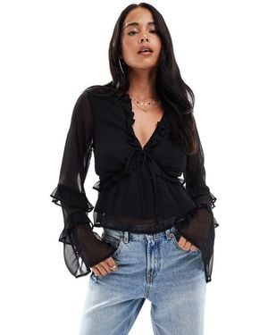Wednesday's Girl Floaty Tie-front Blouse - Black