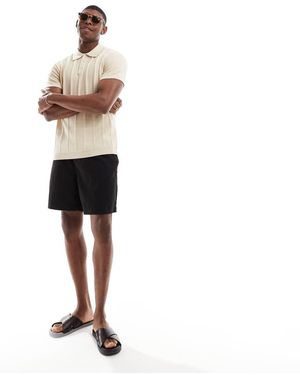 SELECTED Knitted Polo Shirt With Texture - White