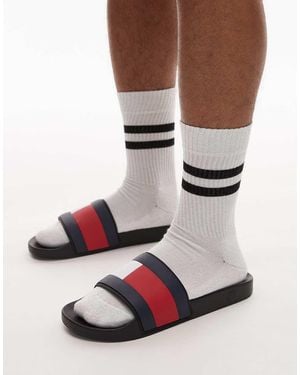 Tommy Hilfiger Sandalias Negras De Goma Con Detalle De Bandera De - Blanco